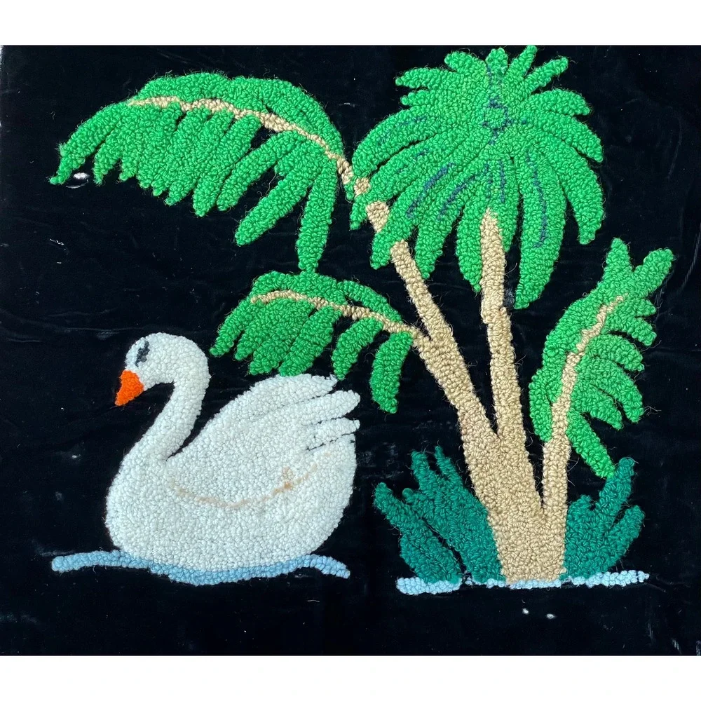 Vintage Swan Art: Velveteen Palm Tree Needlepoint